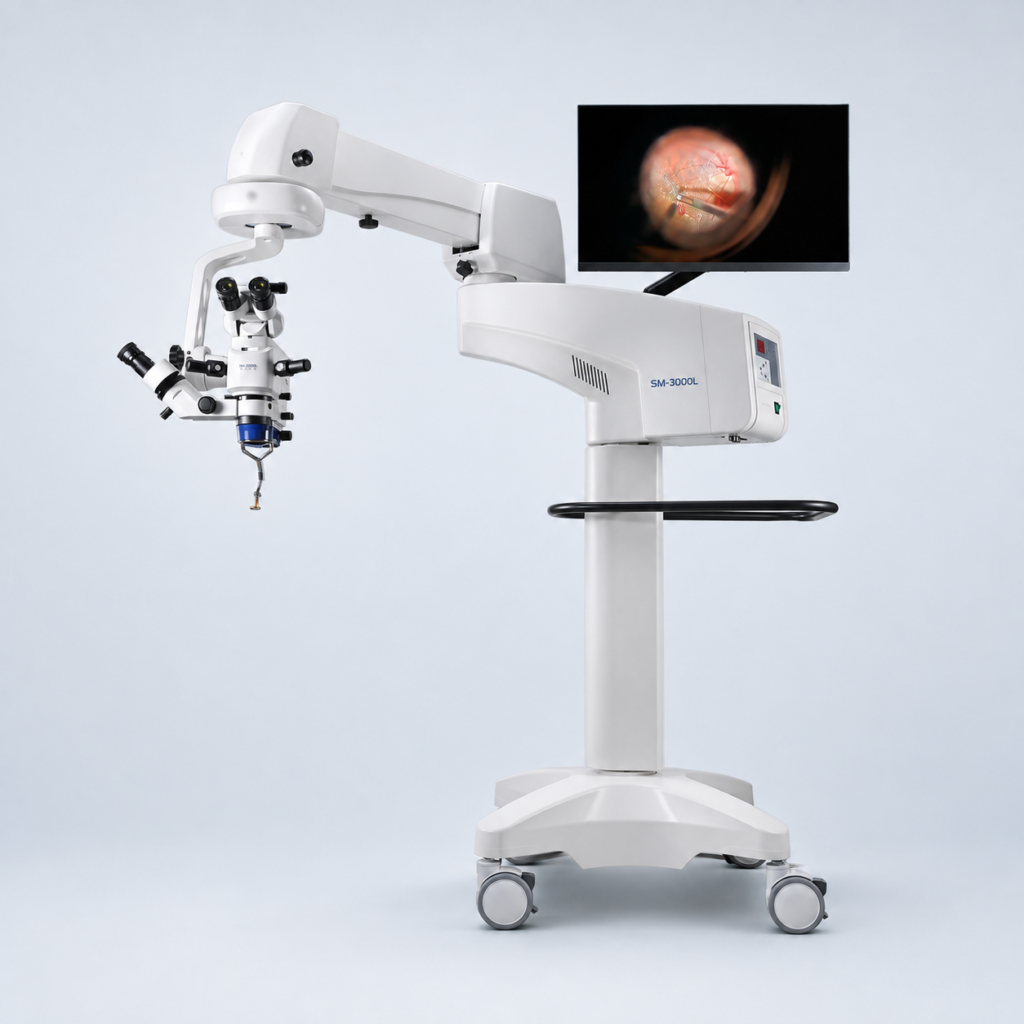 SM-3000L ophthalmic surgical microscope with video monitor