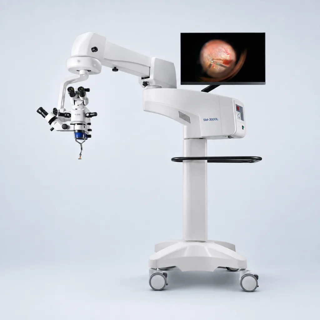 SM-3000L ophthalmic surgical microscope with video monitor