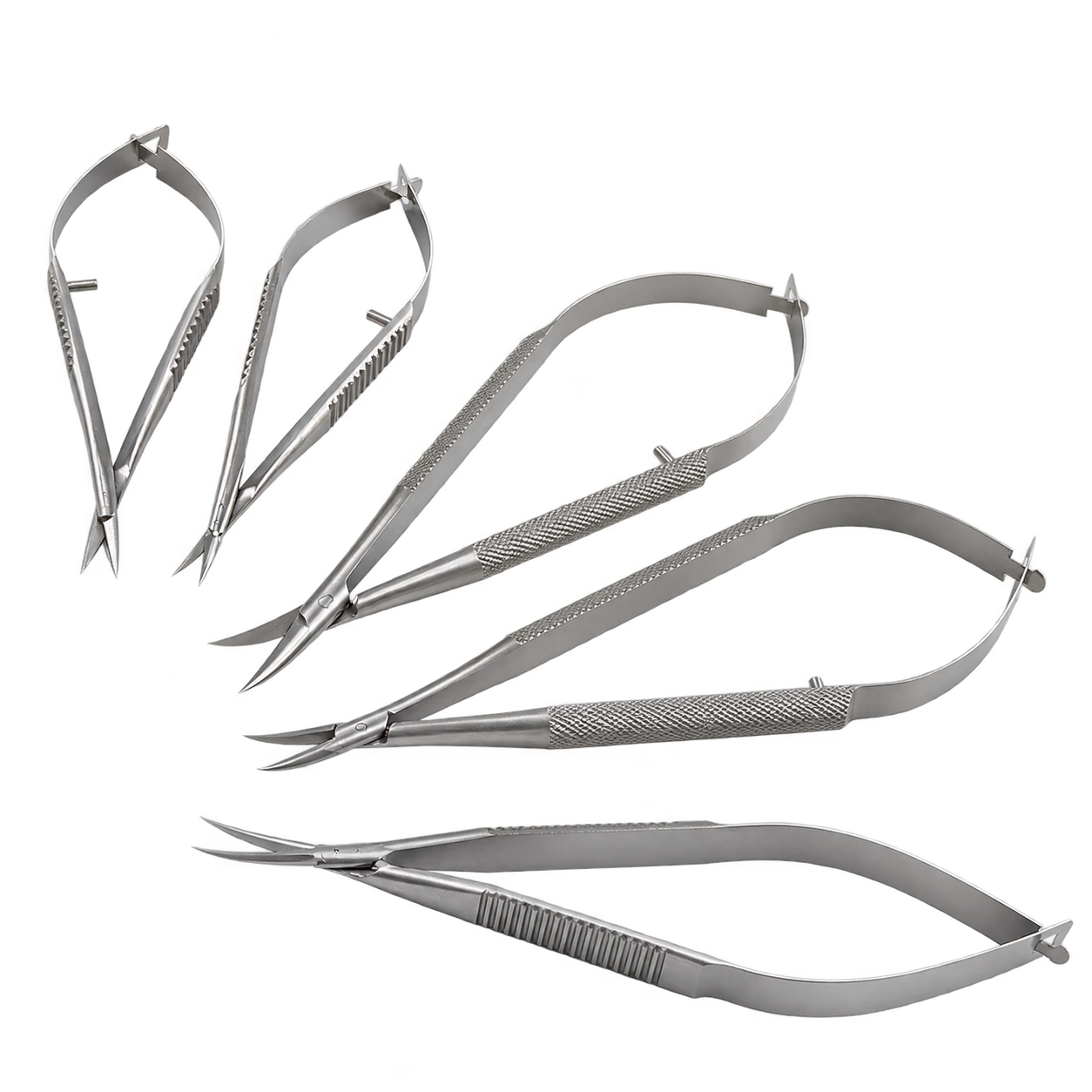 Silberfarbene mikrochirurgische Scheren und Nadelhalter der Edelstahlvariante
