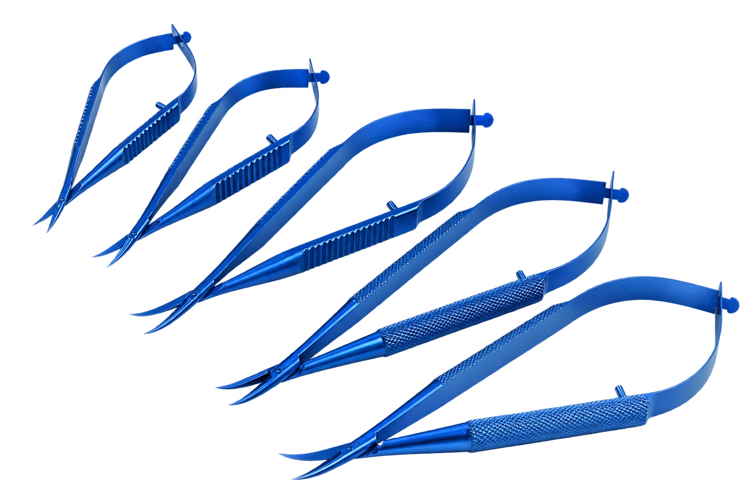 Blaue mikrochirurgische Federscheren und Nadelhalter
